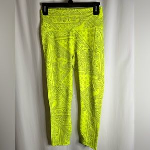 Fabletics Powerhold Neon Yellow Paisley Capri Legging Size M